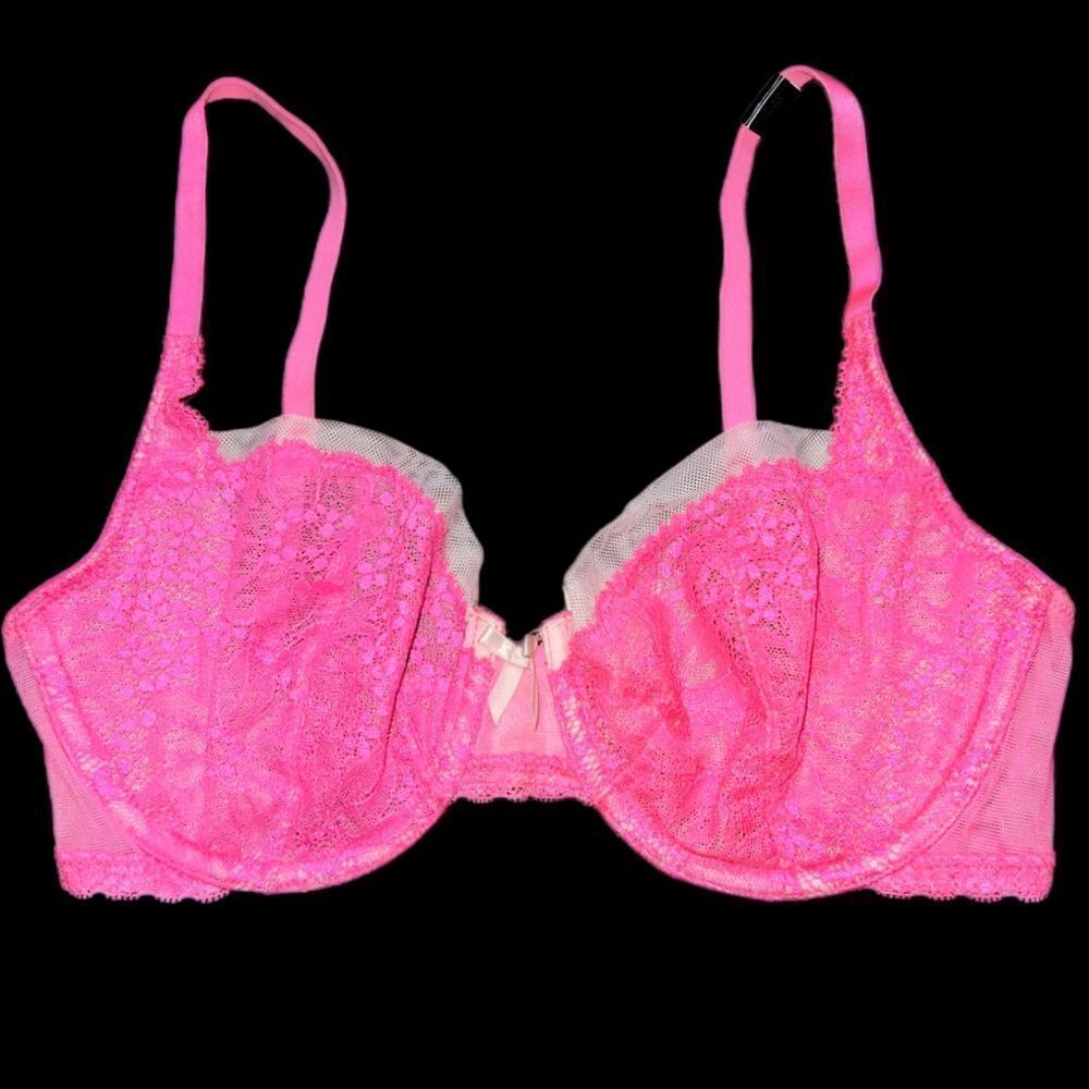 New Victoria’s Secret unlined demi floral lace & mesh trim bra pink 34D